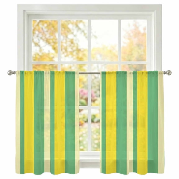 Summer Lemon Strips Sheer Curtains 54 inches Long, Vintage Abstract Yellow Green Stripe Light Filtering Sheer Window Curtains Rod Pocket Voile Drapes for Bedroom Living Room, 2 Panels