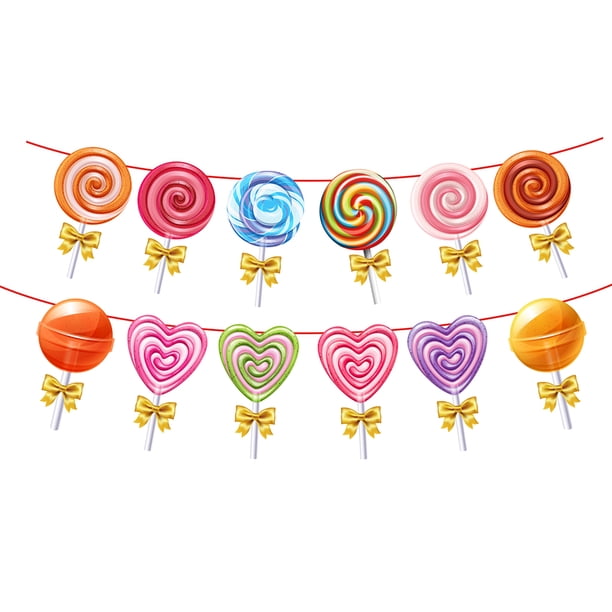 Pancarta de piruleta Happy Birthay, pancarta decorativa para fiesta de cumpleaños, bandera para fiesta de cumpleaños de niños