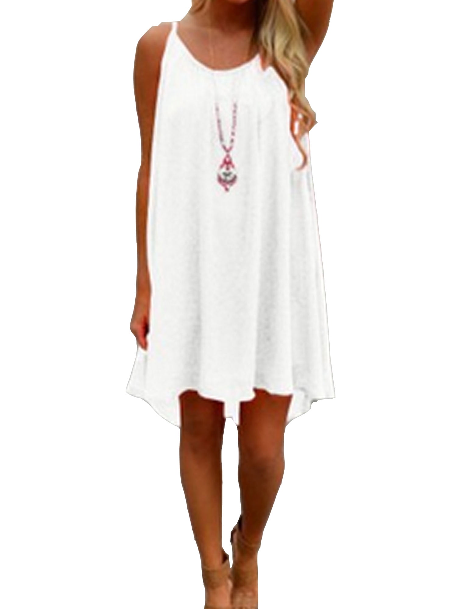 Swyss Ladies Irregular Sleeveless High-Necked Mini Dress Loose Holiday Summer Beach Dress 