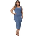 thumbnail image 3 of DARING DIVA Plus Size Sleeveless Square Neck Bodycon Midi Tank Dress 1X Blue, 3 of 6