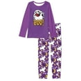 thumbnail image 4 of Renewold Tredny Women Purple Pajamas Skin Friendly Loungewear Halloween Day Athletic Clothing 2 Pieces Warmth Boo Ghosts Daily Wear Pullover Pant Bottoms Set Size XS, 4 of 5