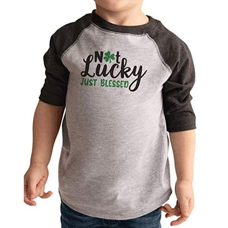 

7 ate 9 Apparel Kids Funny Not Lucky Just Blessed St Patrick s Day Grey Baseball Tee
