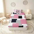 thumbnail image 4 of Manfei Modern Geometric Block Twin Sheets, Abstract Square Art Bedding, Pink Black Gray, Black Reversible 3 Pieces1 Flat Sheet + 1 Fitted Sheet + 1 Pillowcase, 4 of 6