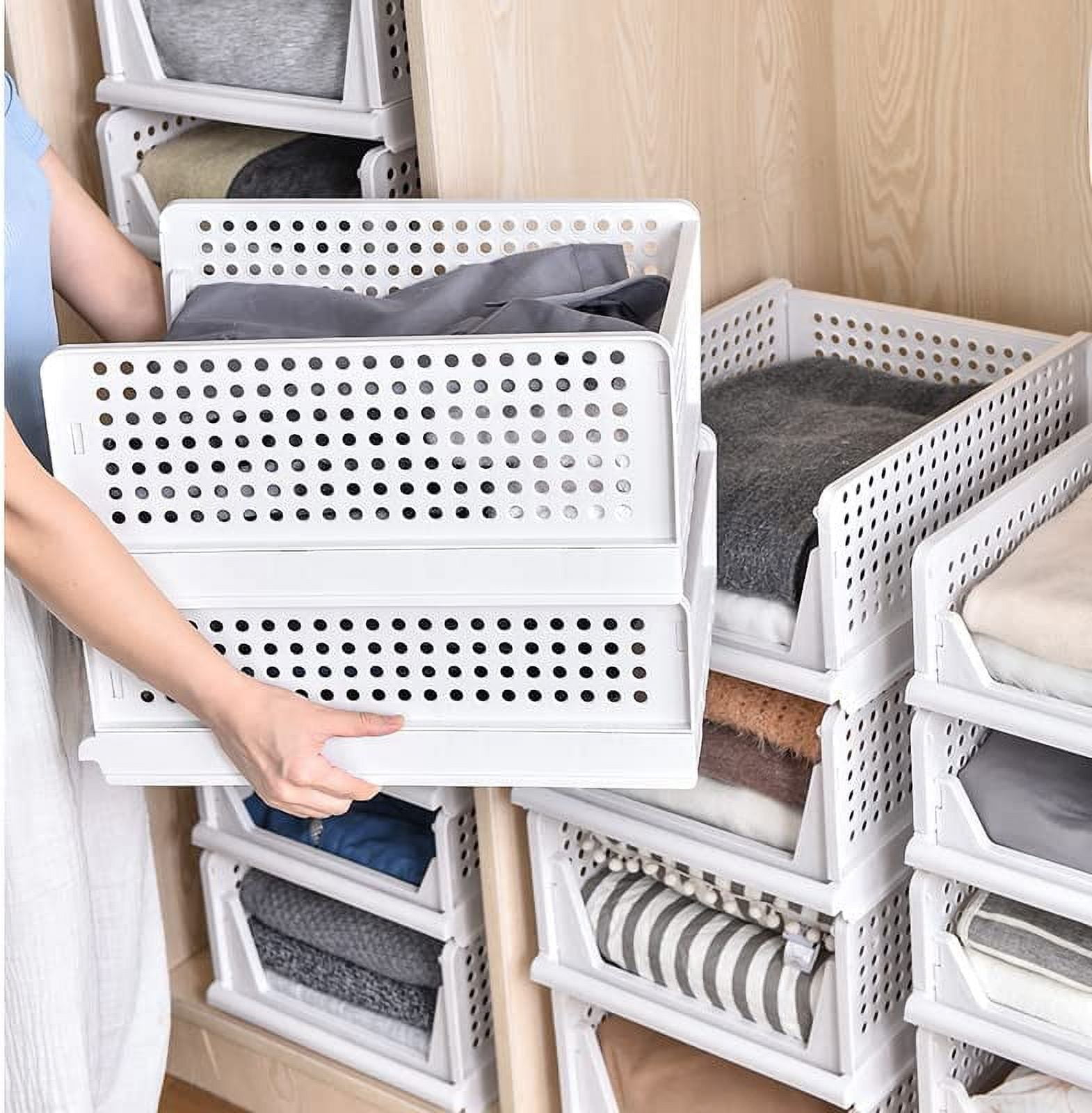 Triani 2Pack Stackable Plastic Storage Basket Drawer Shelf Storage Container Large Size Folding Organizers Storage Basket  for Bathroom Office Dorm