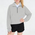 thumbnail image 2 of yardsong Thumb Hole Sweatshirts for Girls Half Zip Drop Shoulder Long Sleeve Cropped Pullover Trendy Preppy Sweatshirt with Pocket Gray,7 Years, 2 of 8