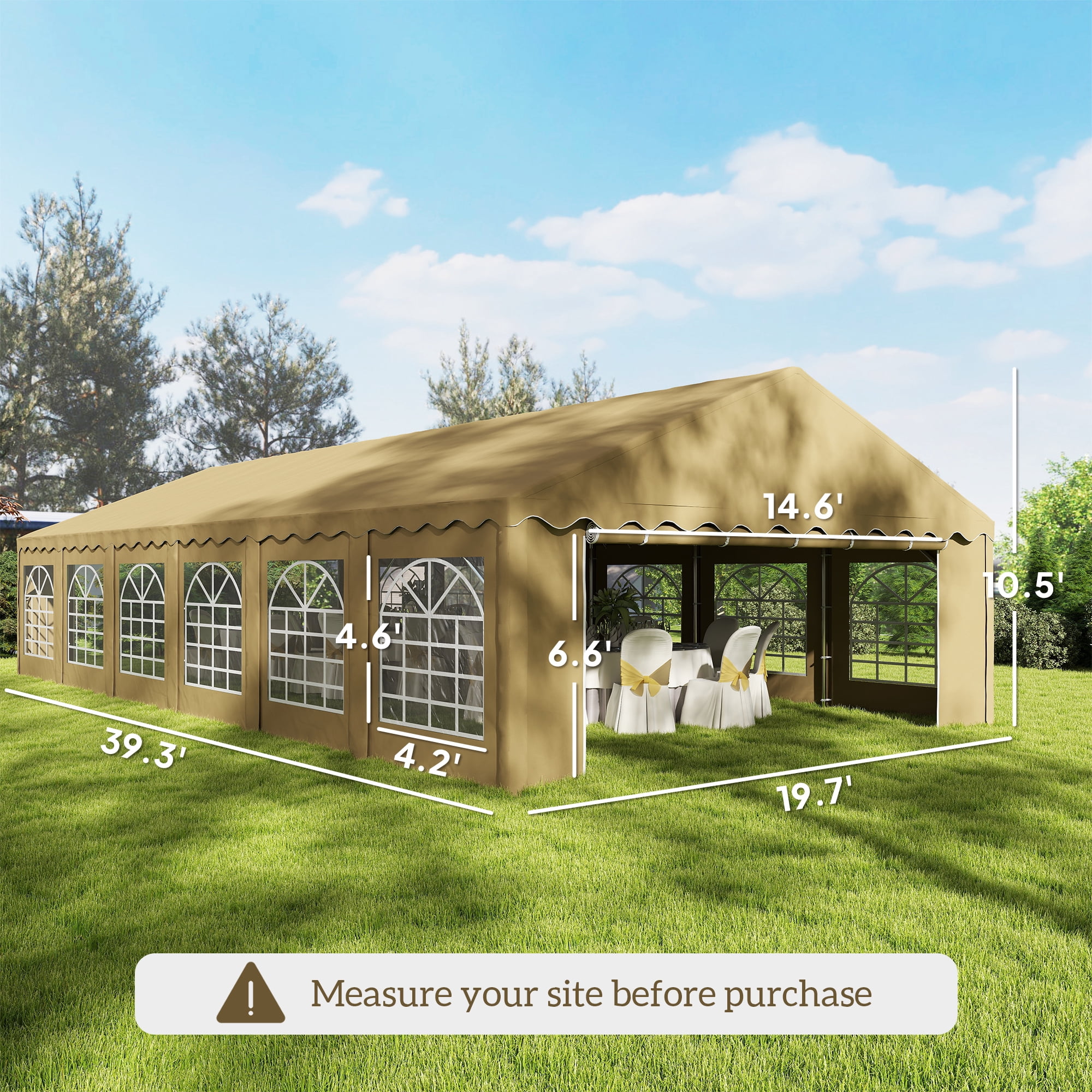 Outsunny 20' x 40' Heavy Duty Party Tent, Galvanized Outdoor Canopy Tent with Removable Sidewalls, 12 Windows and 2 Doors, Brown