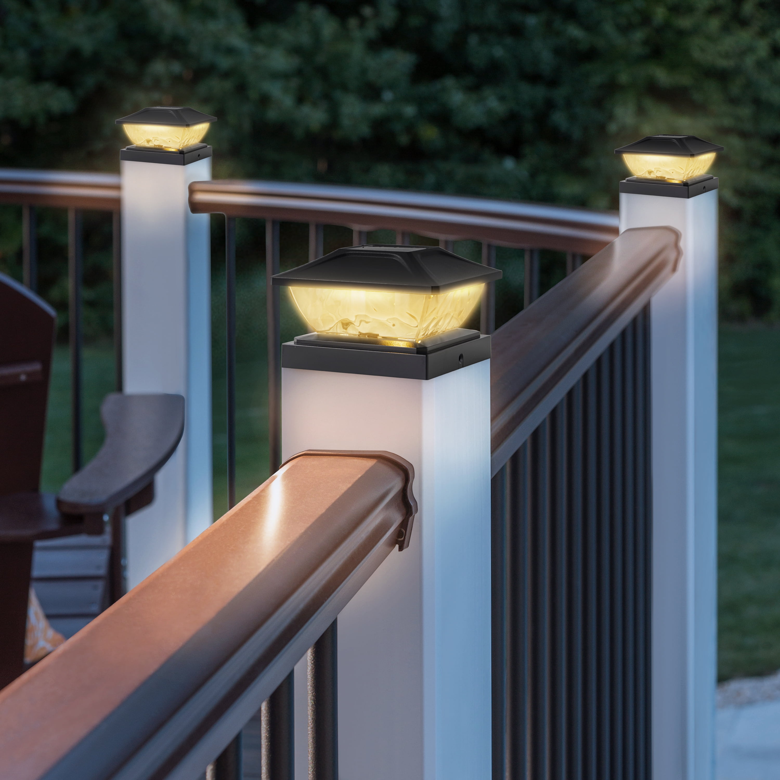 C Cattleya 6-Pack Black Solar LED Outdoor Post Cap Lights with Hammered Lens