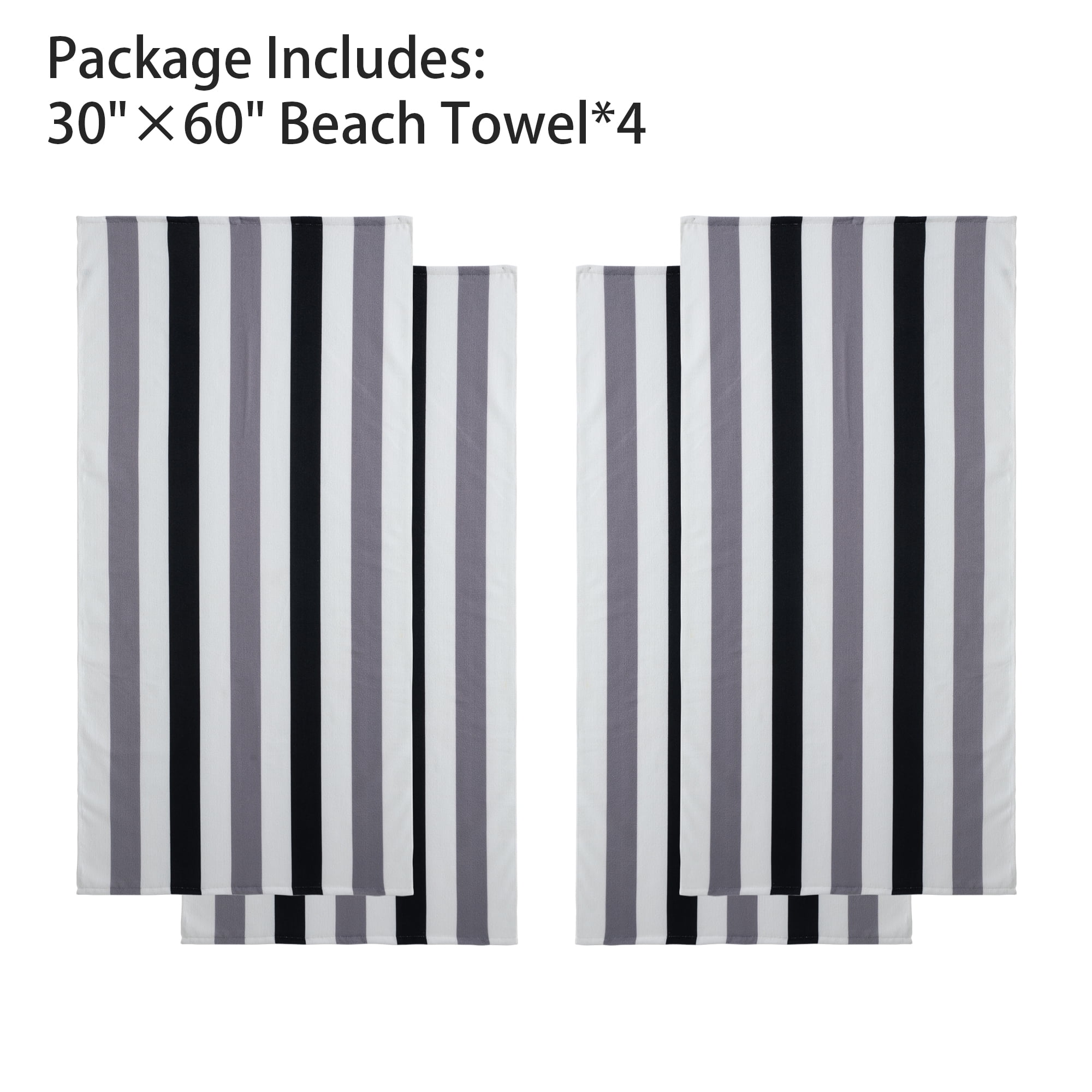 Jessy Home 4 Pack Large Oversized Beach Towels Set 30"*60" Cabana Stripe Pool Towel Gray Black Beach Sheet Towel