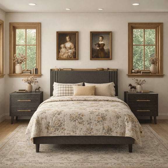 Aiho 3 Pieces Bedroom Furniture Set, Includes Queen Bed Frame, Nightstands Set of 2 - Black