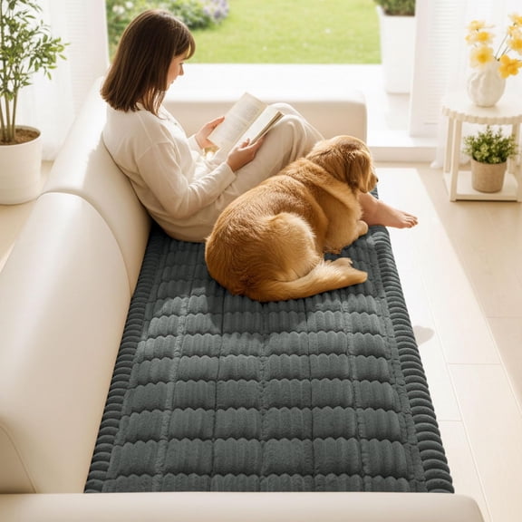 Couch Cover for Dogs Washable, Non Slip Fuzzy Pet Couch Covers for 3 Cushion Sofa Pet Friendly, Thick Soft Sofa Slipcovers Cushion Protector (Dark Grey, 27.6" x 59")