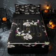 thumbnail image 2 of Homewish Halloween Skull Moth Zipper Queen Comforter Set with Fitted Sheet and 2 Pillowcases for Girls, Moon Star Floral Zipper Bedding Set, Black White Pink, Black Reversible, 2 of 7