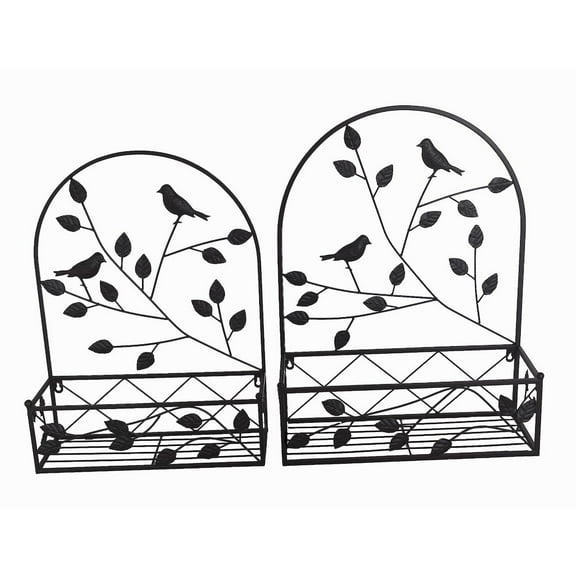 Hi-Line Gift Ltd. Black Metal Hanging Plant Holder 2 Pcs Set Outdoor Wall Decor