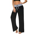 thumbnail image 3 of Wide Leg Sweatpants Women Petite Comfy Print Pajama Stretch Drawstring Palazzo Lounge Wide Leg Pants, 3 of 6