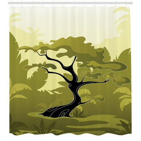 Olive Green Shower Curtain Japanese Tree In Jungle Abstract