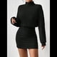 thumbnail image 5 of Vestido Tipo Jersey de Larga con Cuello Alto, Rayas, Ajustado, para Mujer, Otoño e Invierno, Falda Corta Negro XL, 5 of 10