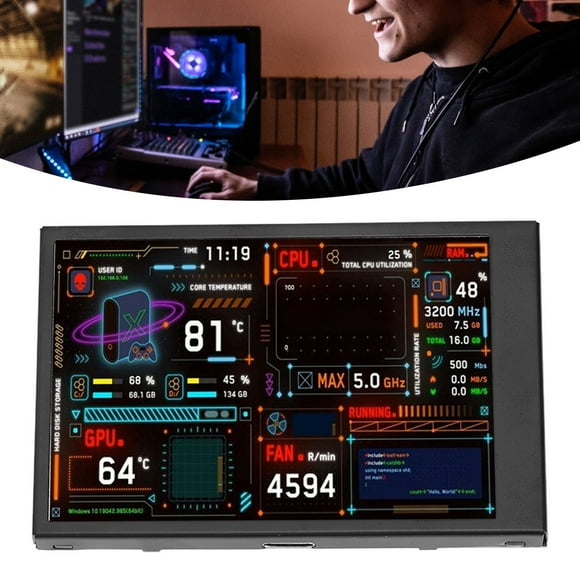 PC Sensor Panel Display, Dimmable 360 Degrees Rotation Dual USB Port 320×480 Resolution Professional Computer CPU Monitor for Desktop