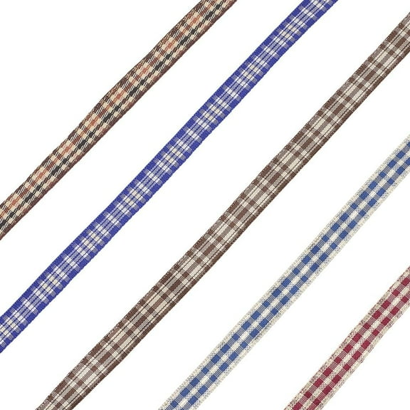 5 Rolls 22.9Ms Tartan Plaid Ribbon 11mm Wide Checkered Woven Edge Webbing Trim Christmas Gingham Ribbons Bows Wreaths Making Crafts