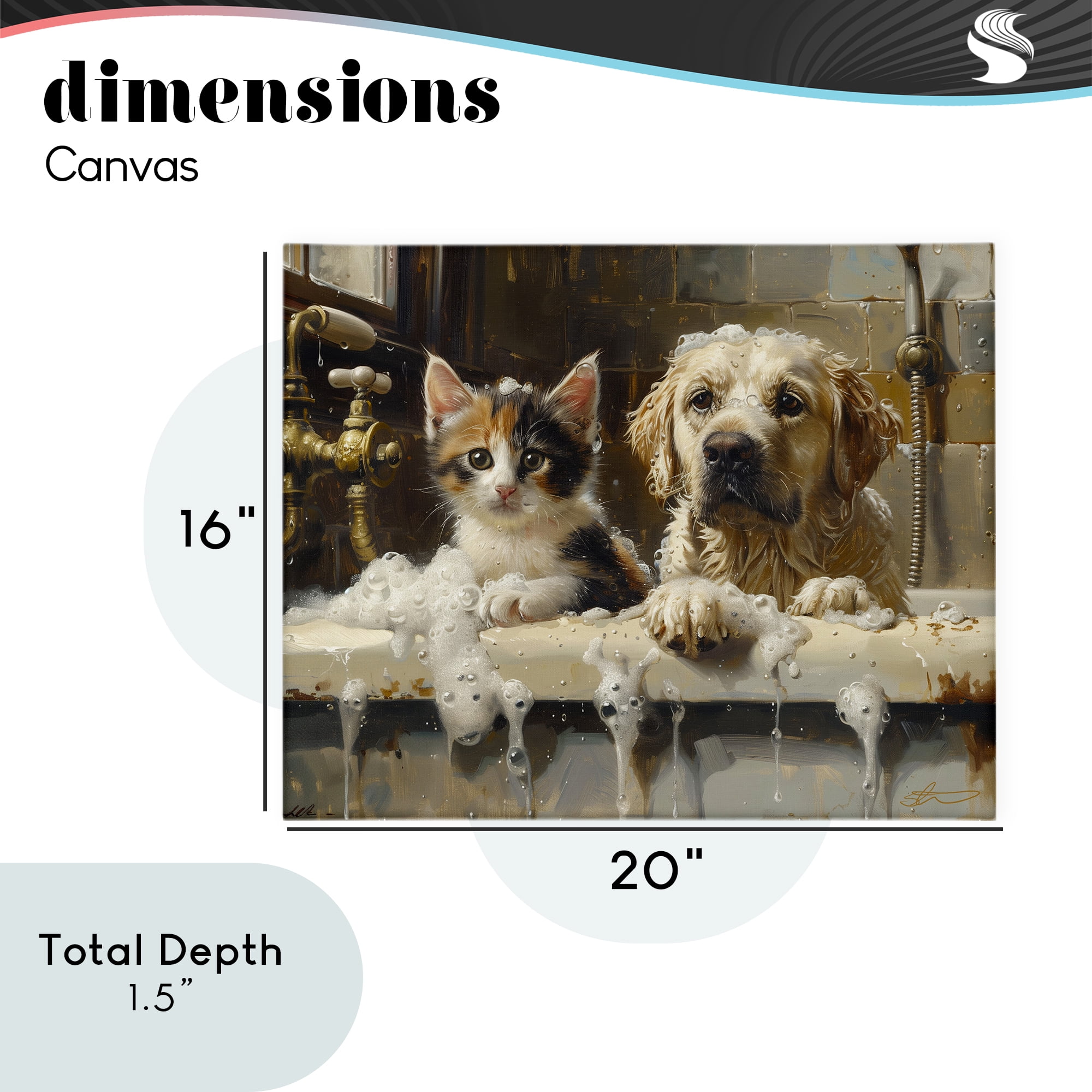 Bath Buddies Cat & Dog Canvas Wall Art, design by Shawna Stewart