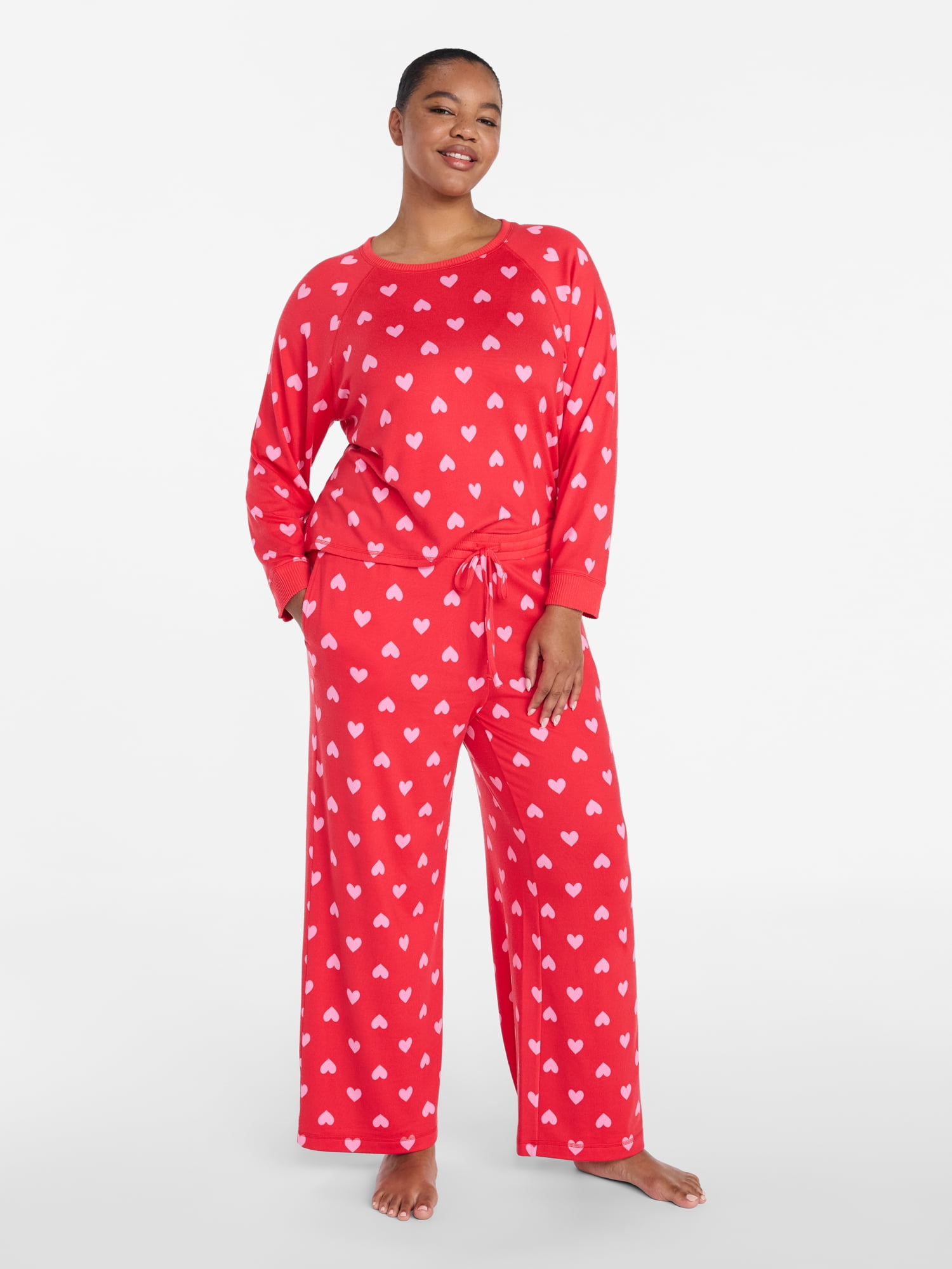 Joyspun Women's Cozy Lounge Collection Hacci Long Sleeve Top and Pants Pajama Set, 2-Piece, Sizes XS-3X