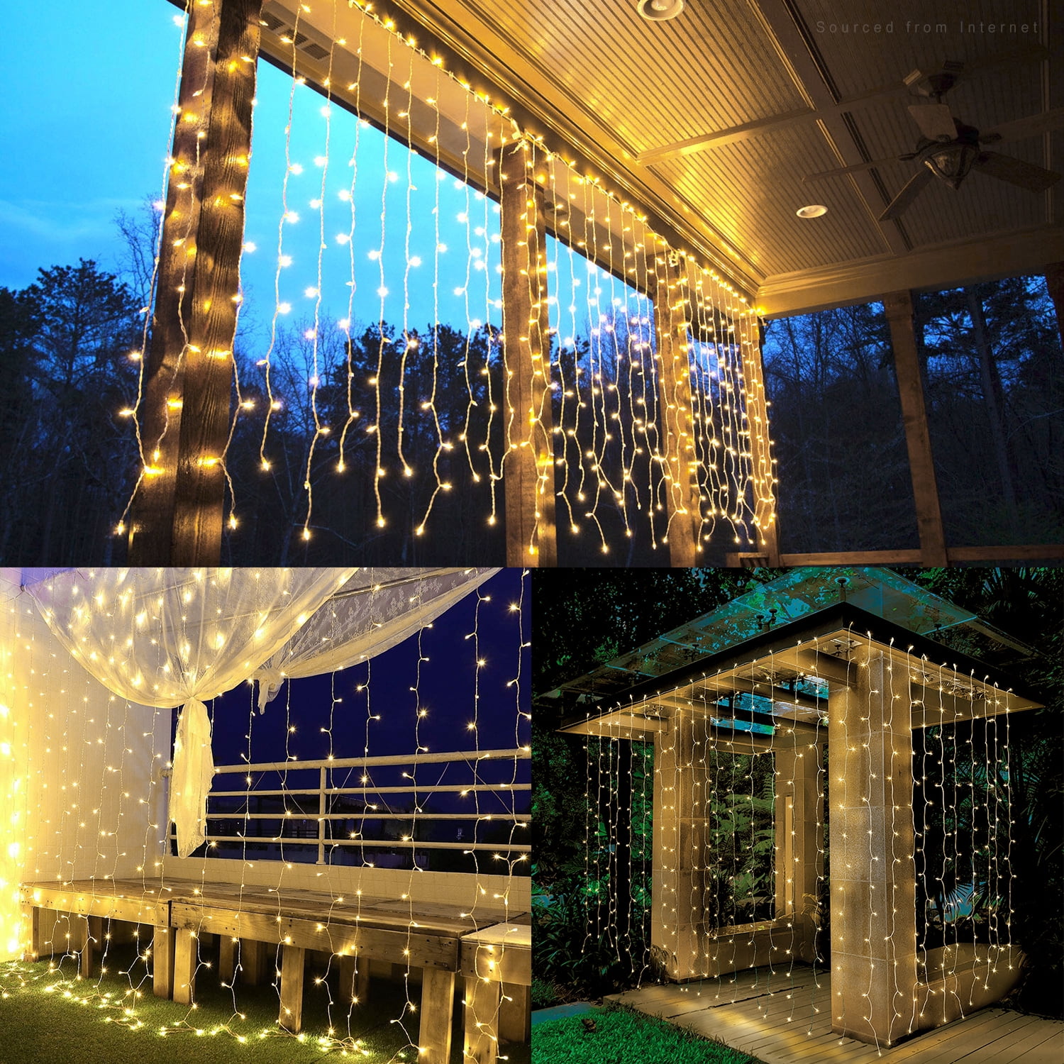 2 Pack 320 LEDs Curtain Lights, 9.8ft x 9.8ft Starry Christmas String Light, Indoor Decoration for Festival, Wedding, Party, Living Room, Bedroom, Dorm, Warm White