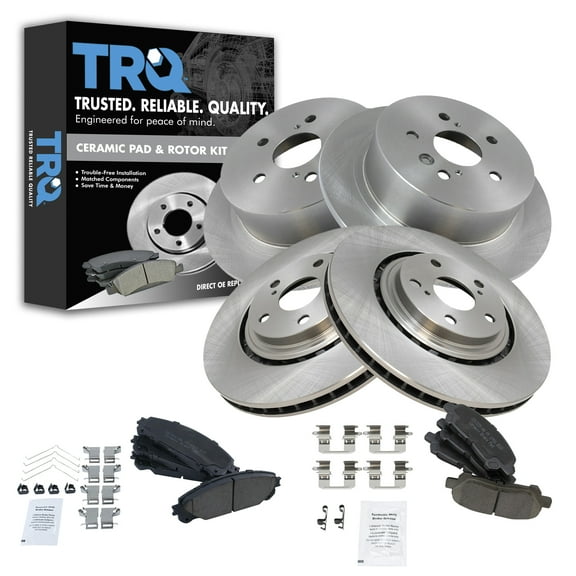TRQ Front and Rear Brake Pad & Rotor Kit Brake Pads Brake Rotor Ceramic Fits Select 2008-2013 Toyota Highlander