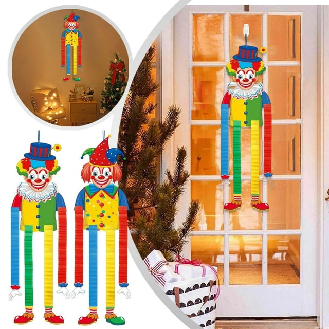 Carnival Clown Hanging Decorations Set Of Two With Retractable Feet For Circus Themed Parties And Festive Celebrations On Walls Or Ceilings 2PCS