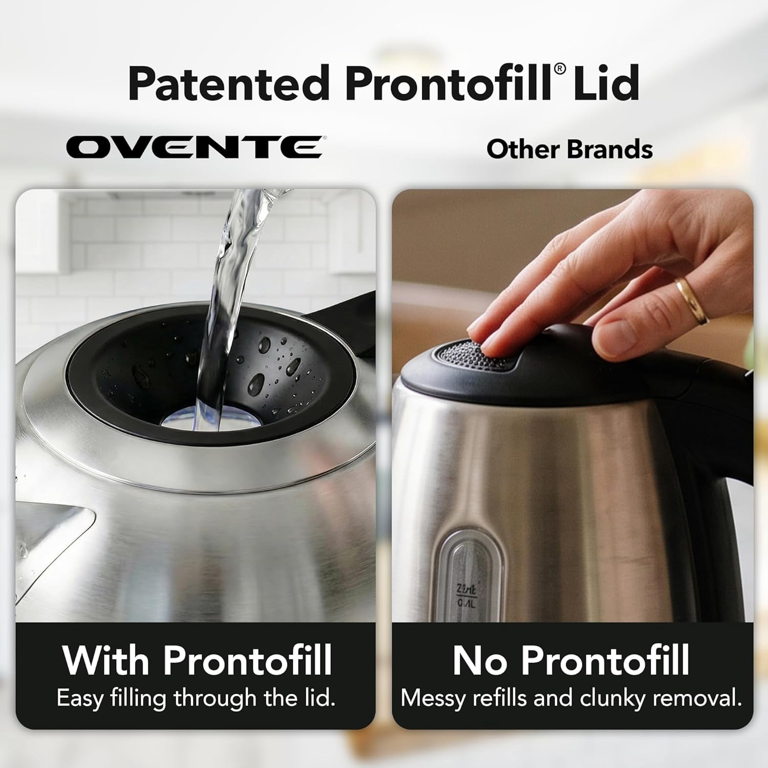 OVENTE Electric Kettle, 1.8L Glass Tea Kettle & Stainless Steel BPA-Free Cordless Electric Kettle, 1500W Fast Boil Electric Pot with Easy-Fill Lid, Auto Shut-Off & Boil Dry Protection, Silver KG751S