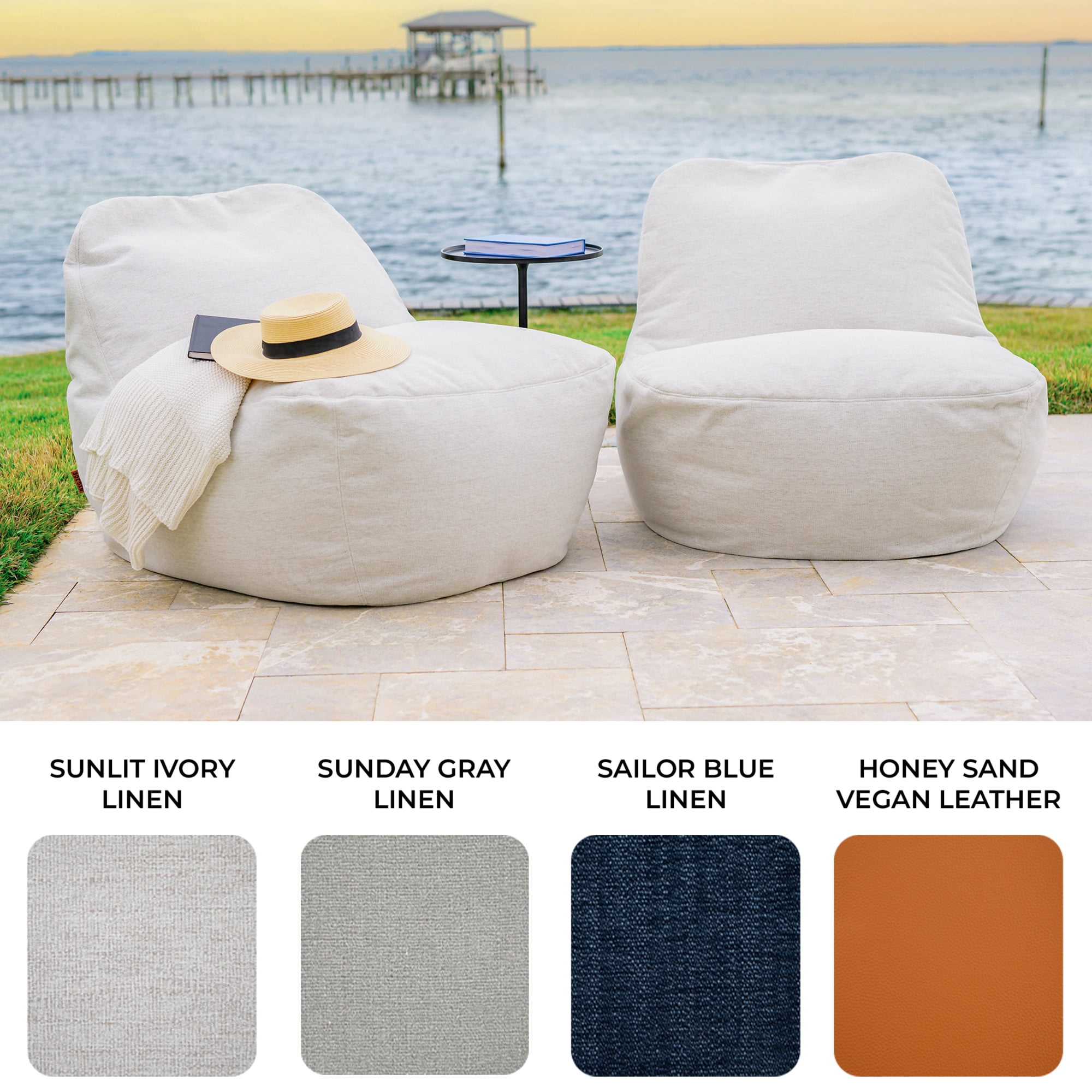 Big Joe Luft Outdoor Patio Chair, Lightweight Bean Filling, Outdoor Performance Linen, Sunlit Ivory