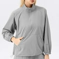 thumbnail image 2 of Zpanxa Women's Stand Collar Quarter Zip Sweatshirt for Fall Winter, Athletic Inspired Long Sleeve Pullover with a Brushed Interior for Warmth Gray L, 2 of 3