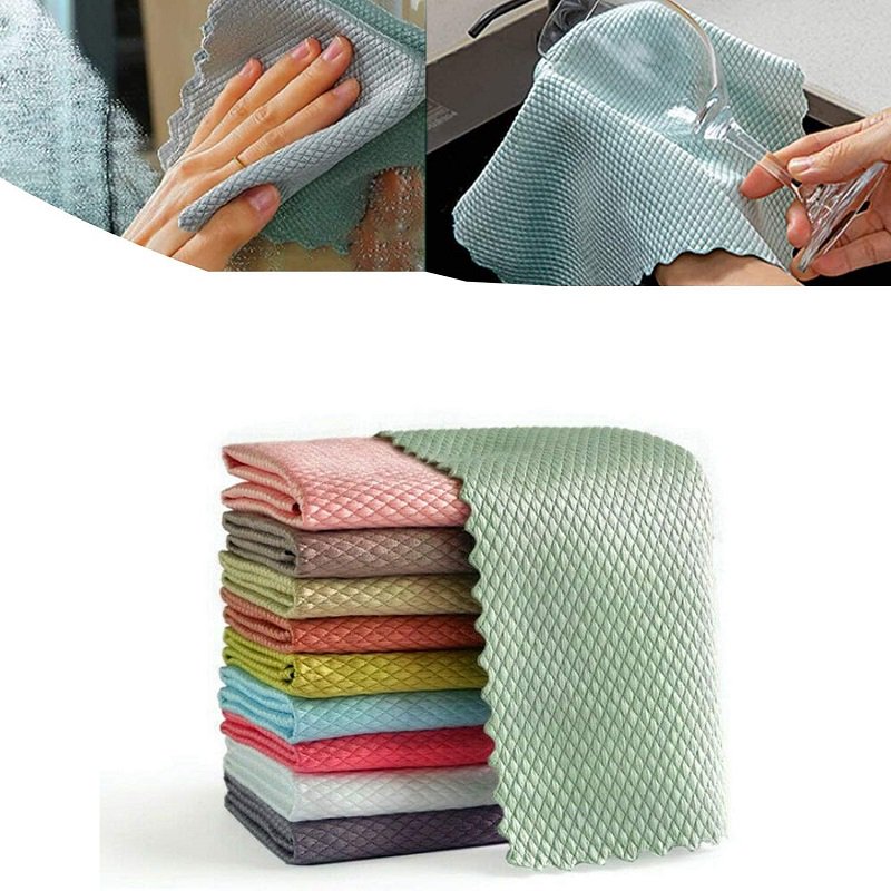Fish Scale Cloth Rags Cleaning Glass No Traces Faded Absorbent Kitchen