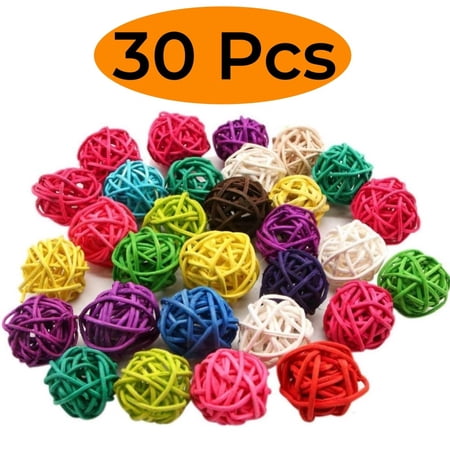 Gogcaro Rattan Balls 30 Pcs 1.2 inch Wicker Ball Chewing Pet Bite Ball for Parrot Hamsters Ball Crafts DIY Accessories Vase Fillers (Random Color)
