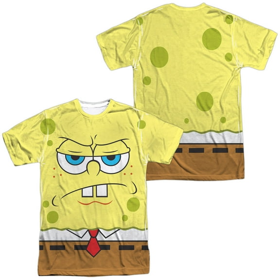 Spongebob Squarepants Angry Face Unisex Adult Sublimated Halloween Costume T Shirt (3X-Large) White (Front/Back)