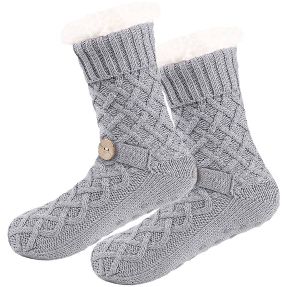 UPOUART 1 Pair Thick Thermal Slipper Socks for Winter, Soft Warm Grey Indoor Socks for Men and Women, Cozy Footwear