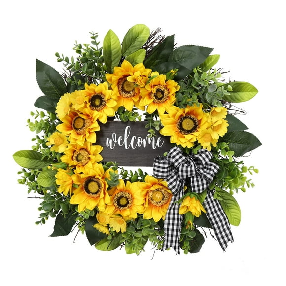 Corona Vofuly de bienvenida con forma de girasol, 50 cm, para decoración de puertas delanteras