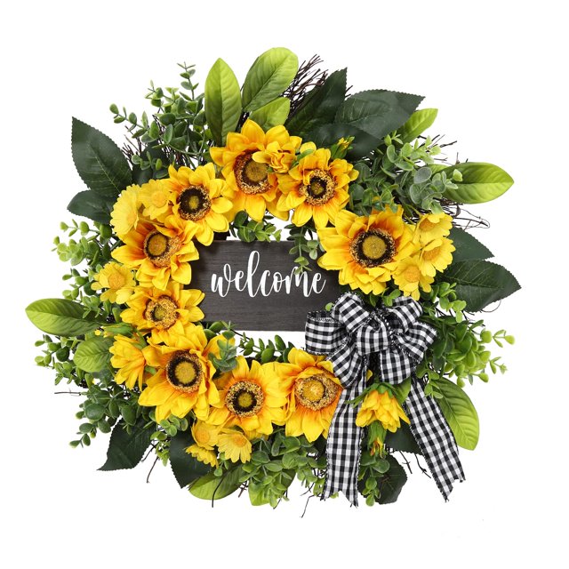 Corona Vofuly de bienvenida con forma de girasol, 50 cm, para decoración de puertas delanteras
