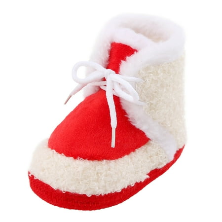Quealent Baby Boys Girls Oxford Shoes Newborn Boys Girls Fleece Boots Non Slip Grippers Socks Infant First Walker Winter Warm Crib Shoes (Red 4.5)