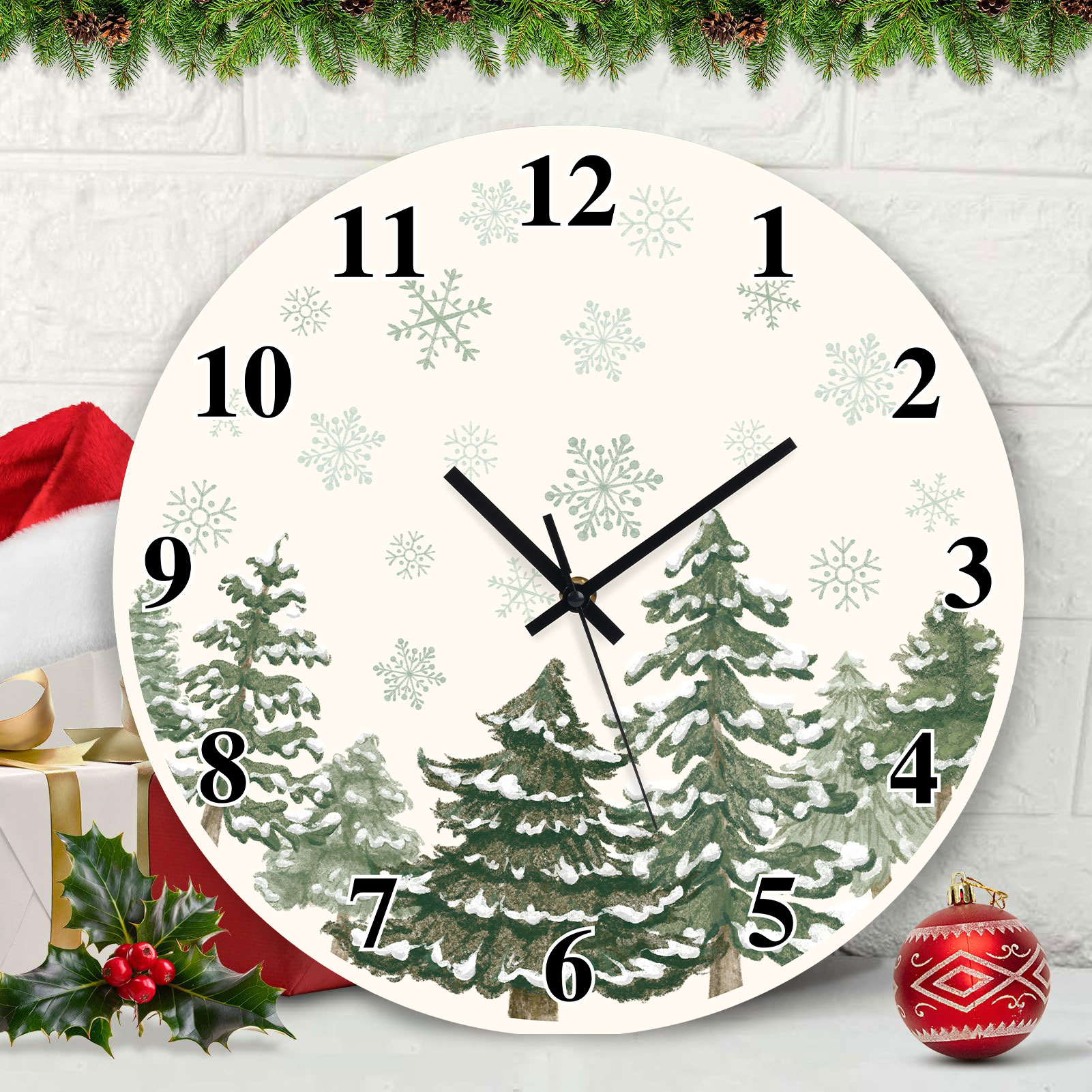 Sanmadrola Christmas Decoration Wall Clock Home Indoor Decor Silent Non Ticking Wooden 12'' Christmas Tree