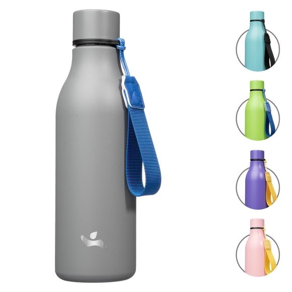 Konokyo Botella de agua aislada con correa,Botellas de vacío de acero inoxidable de doble pared de 18 oz Frasco de agua de metal,Gris