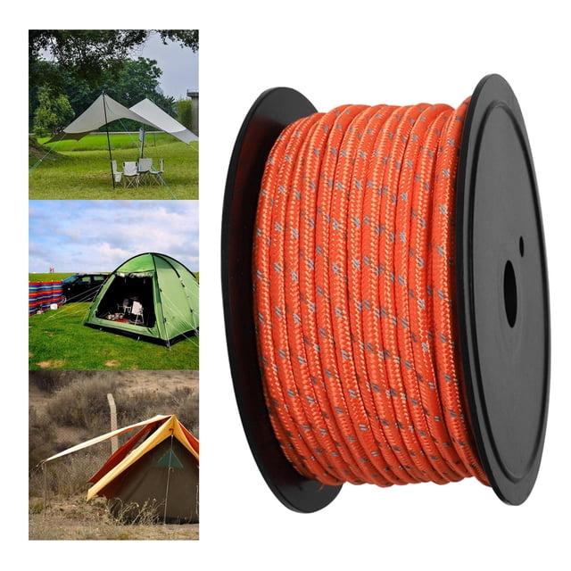 30M 6mm Reflective Tent Rope Guylines, Multifunction Tent Awning Guide Rope Glow Orange
