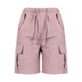 thumbnail image 6 of Women's Cargo Shorts Cotton Linen Slit Pocket Loose Fashion Casual Linen Shorts for Women Pink L, 6 of 6