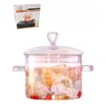 thumbnail image 1 of Olla de vidrio para cocinar XCTFWKzK de 1,5 L resistente al calor con tapa rosa, 1 of 7