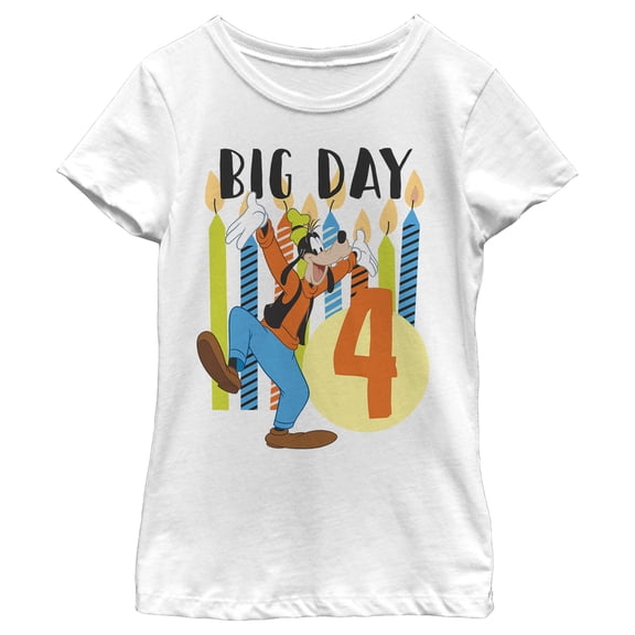 Girl's Mickey & Friends Goofy 4th Big Day Graphic Tee White Medium