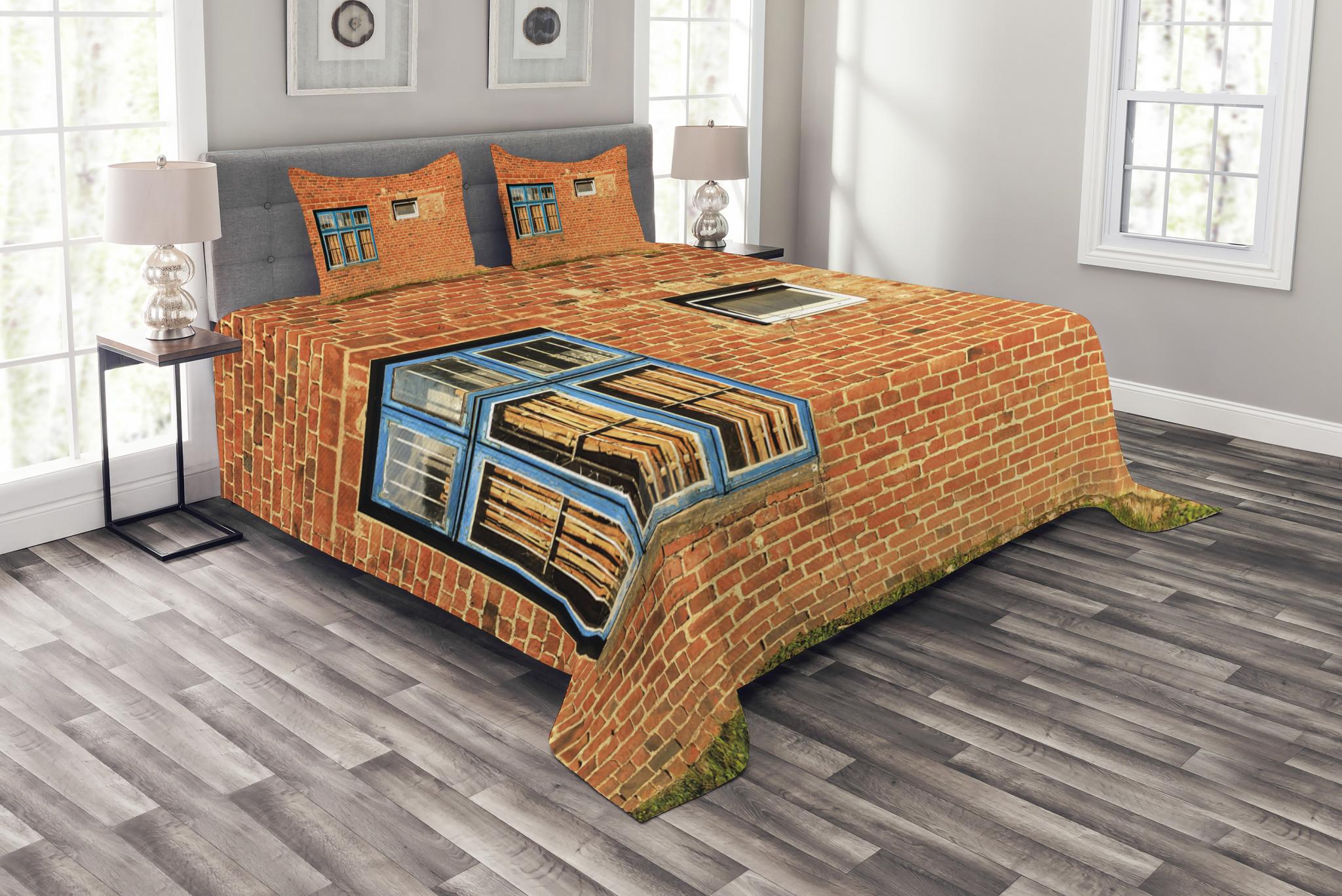 Details about / Industrial Quilted Bedspread /& Pillow Shams Set Derelict Place Print