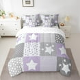thumbnail image 2 of Feelyou Kawaii Stars Print Twin Bedding Sets 7-Piece, Dreamy Purple Cartoon Bedding Comforter Set, Teens Boys Girls Kids Reversible Sheet Sets, Microfiber Bedroom Decor, 2 of 7