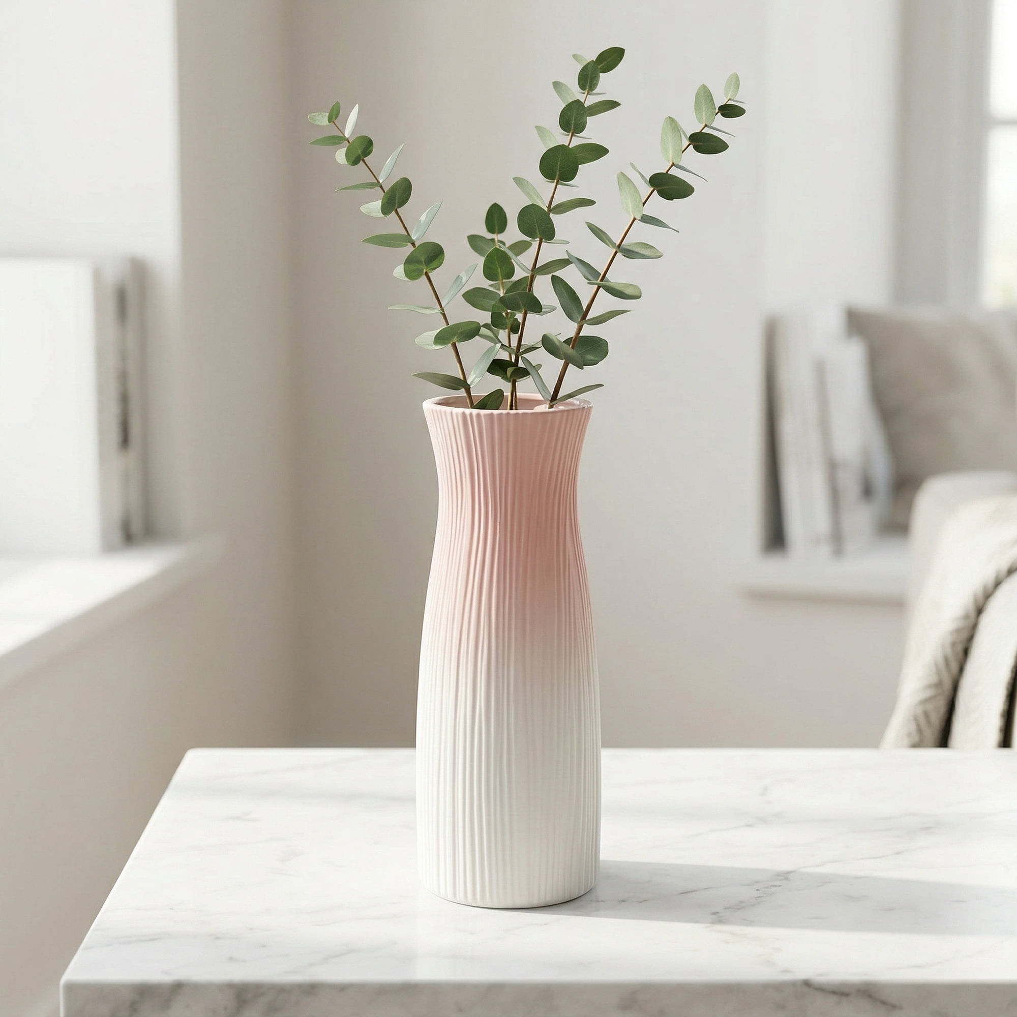 Unique Bargains Tall Ceramic Pleated Geometric Centerpieces White 3.7"L x 3.7"W x 9.6"H
