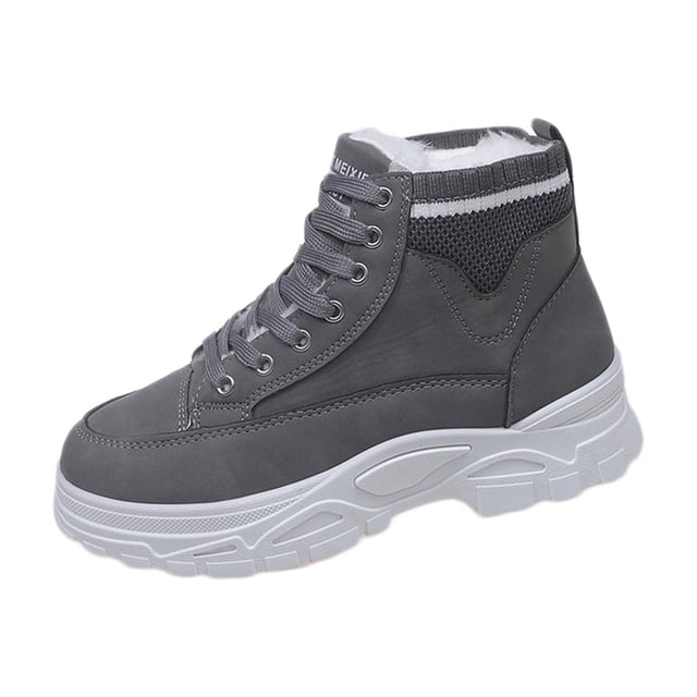 Bottines Grises pour Femmes Chaudes avec Bout Rond et Design à Lacets devant pour Usage Extérieur et Intérieur