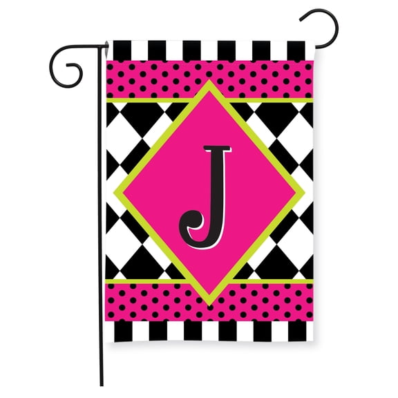 Briarwood Lane Everyday Garden Flag 12x18 For Outdoor Neon Checkerboard Monogram - J Garden Flag Flags For Outside
