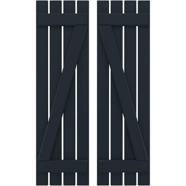 Ekena Millwork 15 1/2"W x 77"H Americraft Four Board (2 Batten) Exterior Real Wood Spaced Board-n-Batten Shutters w/ Z-Bar (Per Pair), Starless Night Blue
