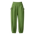 thumbnail image 3 of Tqcoqu Women's Pants Casual Smocked High Waisted Elastic Wide Leg Pants Loose Cotton Trousers with Pockets,Green,Women's S-XXXL, 3 of 6