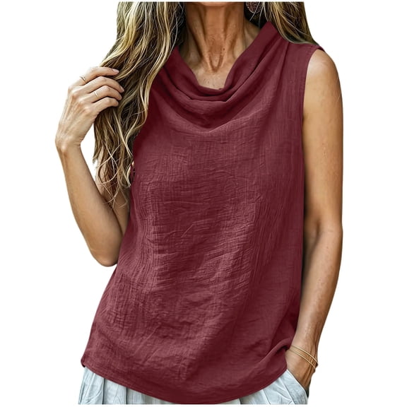 Yutgune Women's Cowl Neck Linen Sleeveless Tank Top Casual Loose Fit Summer Blouse Shirt